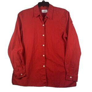 Villager Sport Womens Red Long Sleeve Linen Blend Button Up Shirt Large